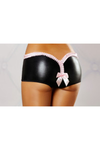LATEX WOMEN'S LINGERIE BLACK SHORTS WITH PINK RIBBON - CUTE SHORTS