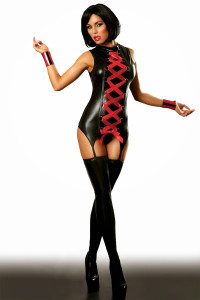 MANSION OF LOVE - EROTIC WOMEN' S LINGERIE MADE OF LATEX LACED WITH RED RIBBON