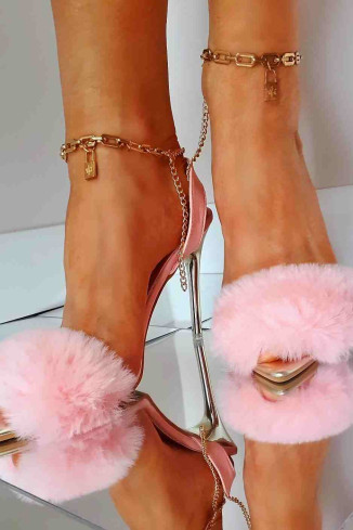 PINKY - heeled sandals, sandals with fur, stiletto sandals