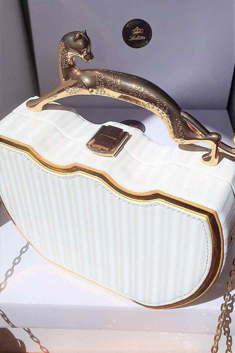WHITE WEDDING BAG WITH CHAIN - WHITE PANTHER