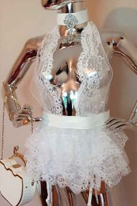 Bielizna damska komplety białe koronkowe z obrożą - Silla